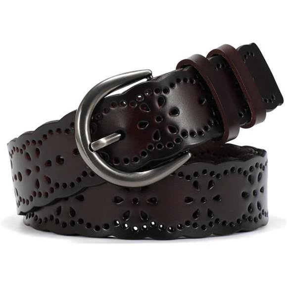 XZQTIVE Womens Belts for Jeans Hollow Flower Leather Belt for Pants Wide Belt main image 5